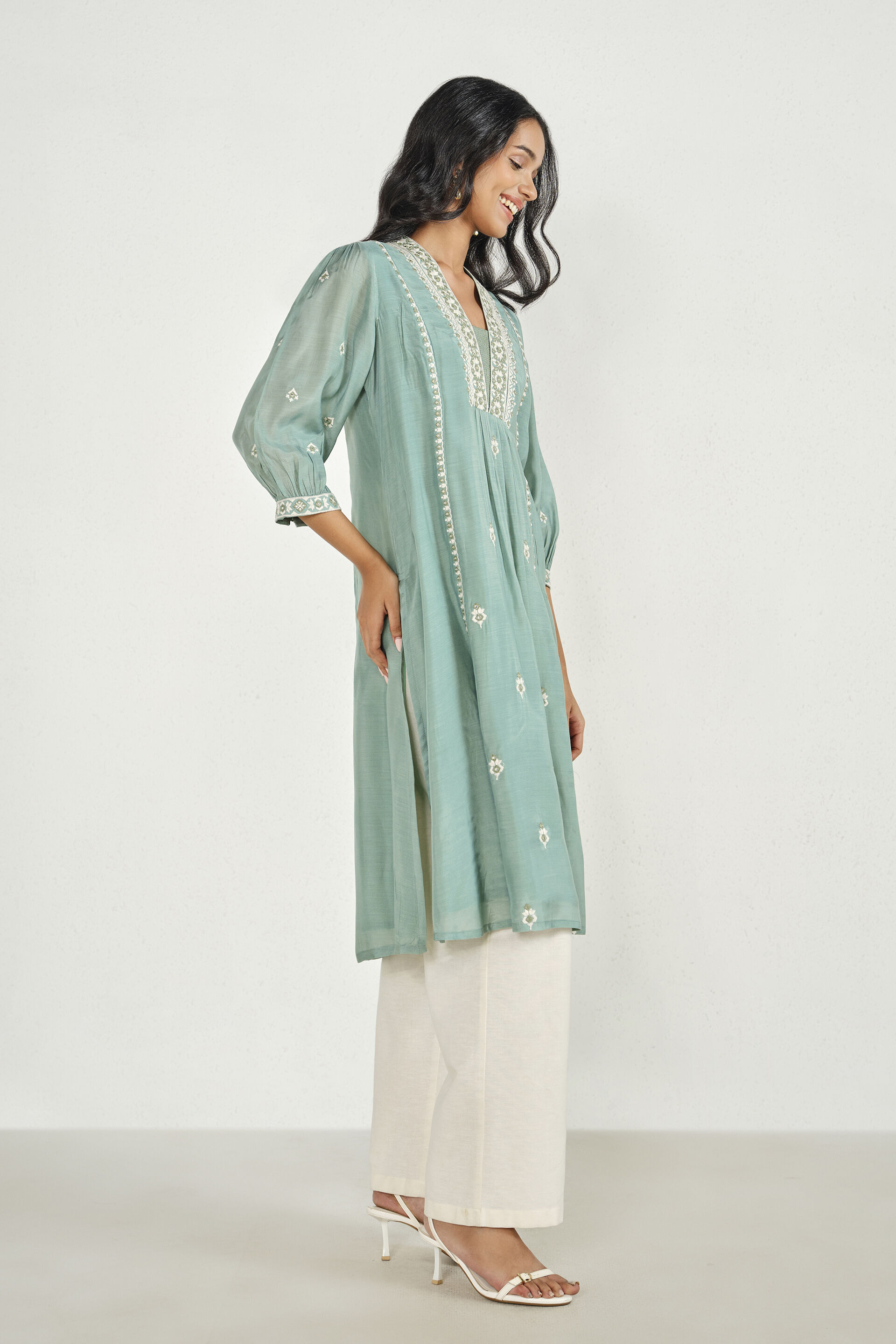 Veerini Teal Embroidered Kurta, Teal, image 2